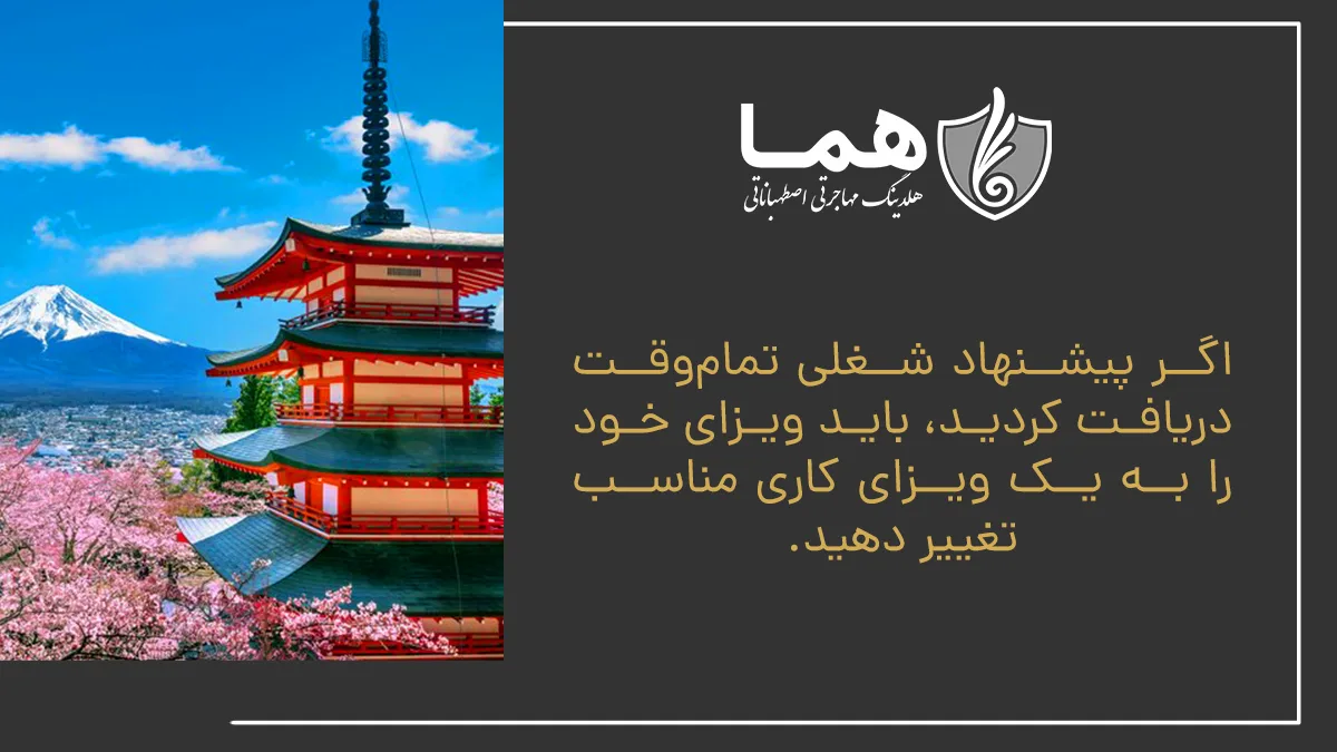 اگر پیشنهاد شغلی تمام‌وقت دریافت کردید، باید ویزای خود را به یک ویزای کاری مناسب تغییر دهید.