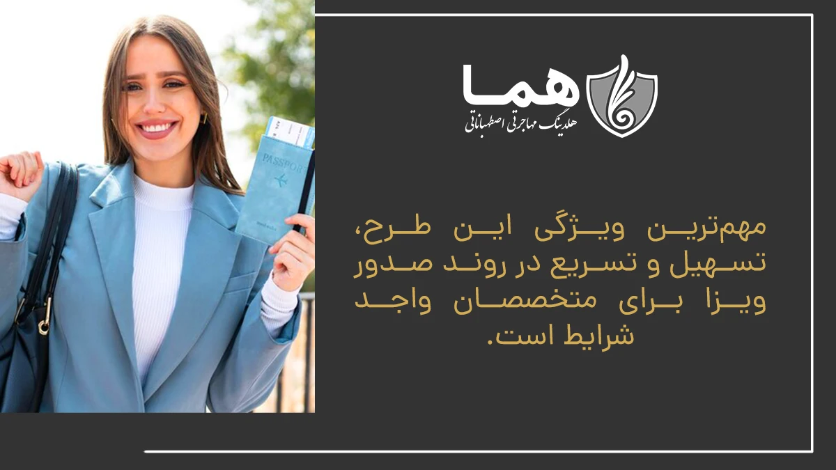 مهم‌ترین ویژگی این طرح، تسهیل و تسریع در روند صدور ویزا برای متخصصان واجد شرایط است.
